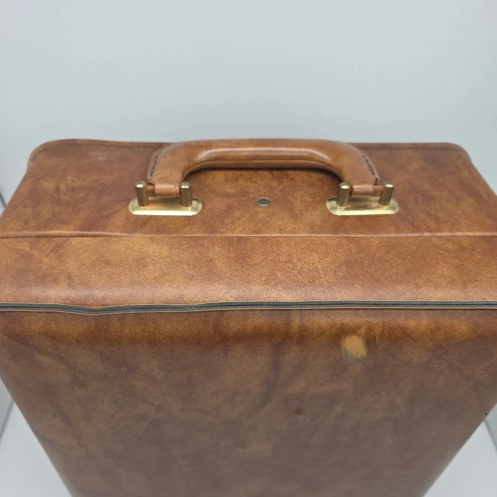 Vintage Travel Bar Case Brown Leather Mid Century Retro Speakeasy‎ Barware 1970s